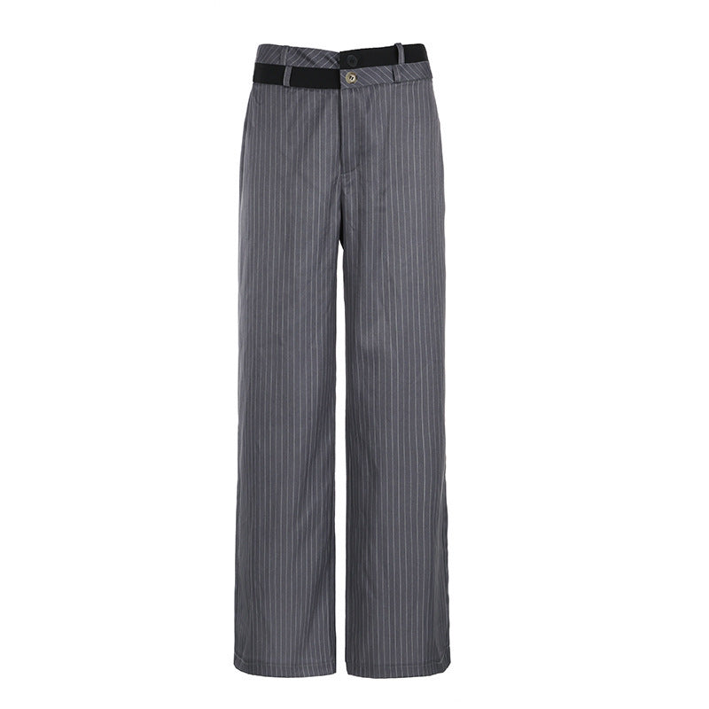 Contrast Color Waist Loose Pinstripe Straight-leg Pants