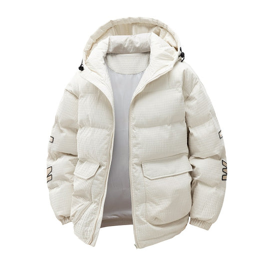 Men's Cotton-padded Coat Hooded Letter-print Winter Leisure Warm Top