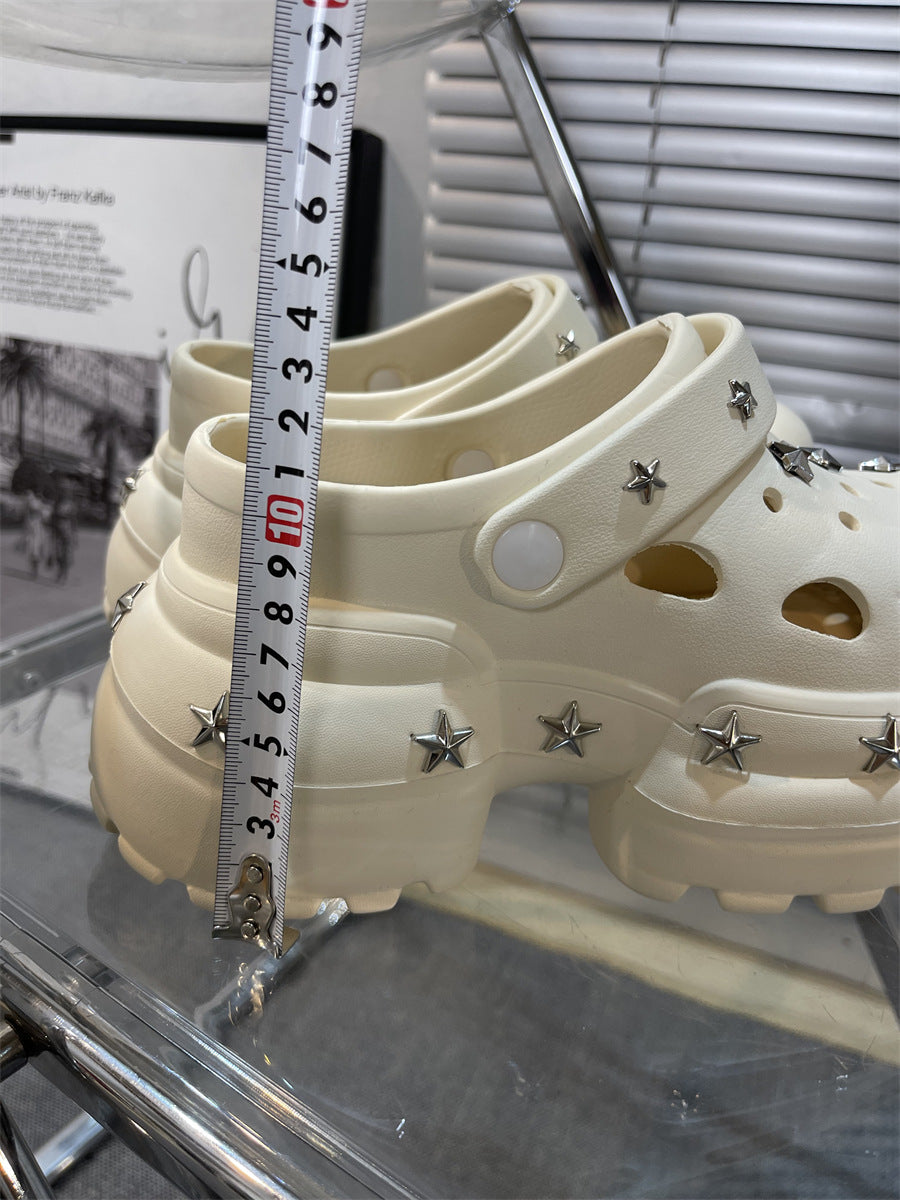 Women Summer Sandals High 10cm Heels Chunky Clogs with Star Charms Garden Shoes Waterproof Beach Pool Sandals Mules Slippers