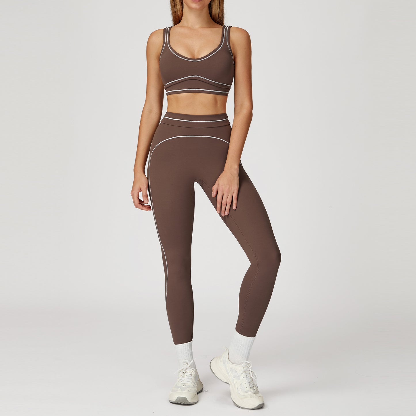 Contrast Color Brushed Yoga Suit Double-shoulder Strap High-grade Sports Workout Clothes