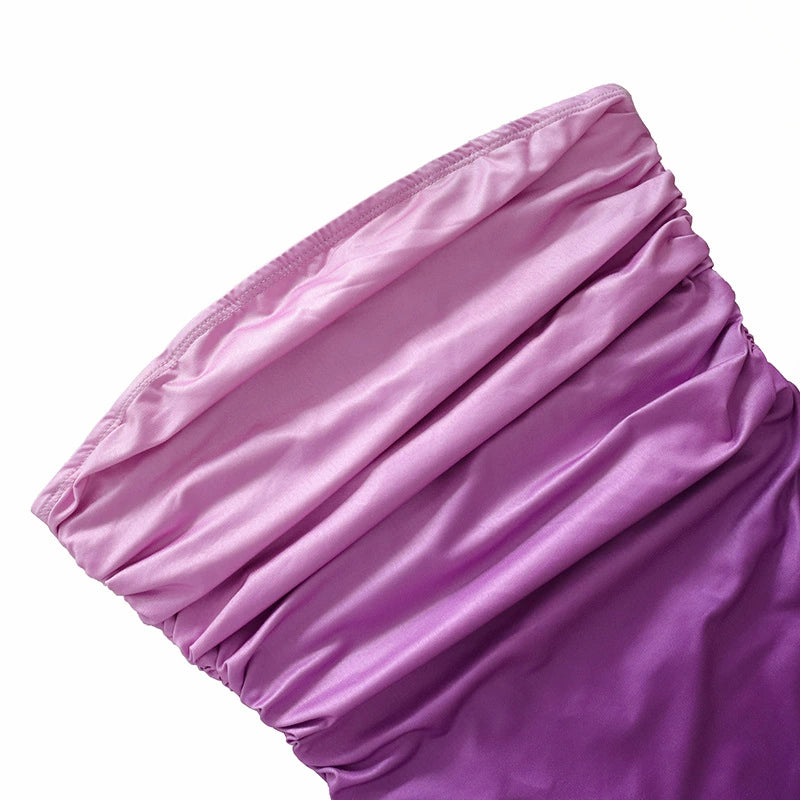 Western Style Ins New Fashion Tube Top Gradient Color Slim fit Long dress Sexy Backless Print Sheath Dress Women