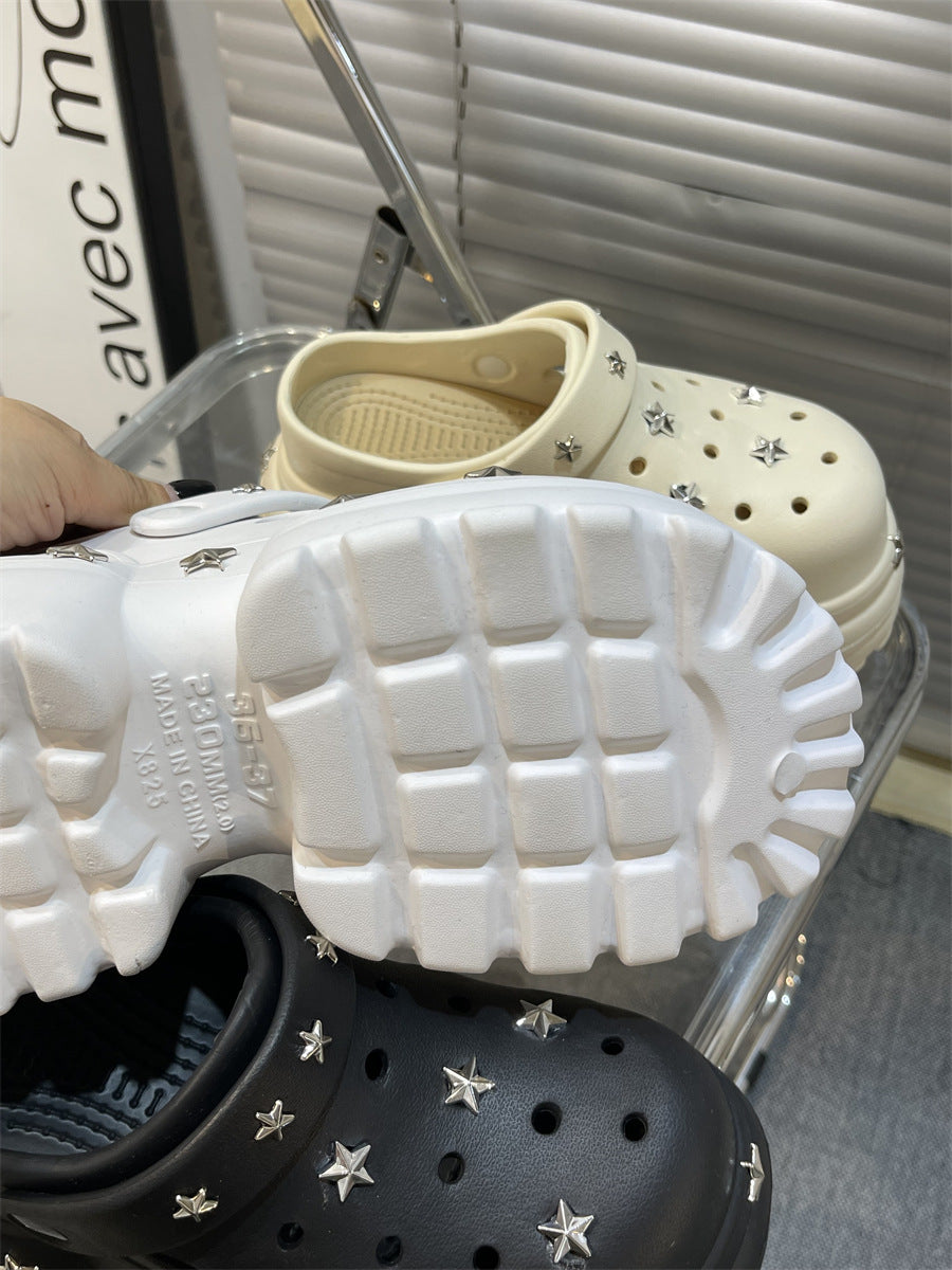 Women Summer Sandals High 10cm Heels Chunky Clogs with Star Charms Garden Shoes Waterproof Beach Pool Sandals Mules Slippers