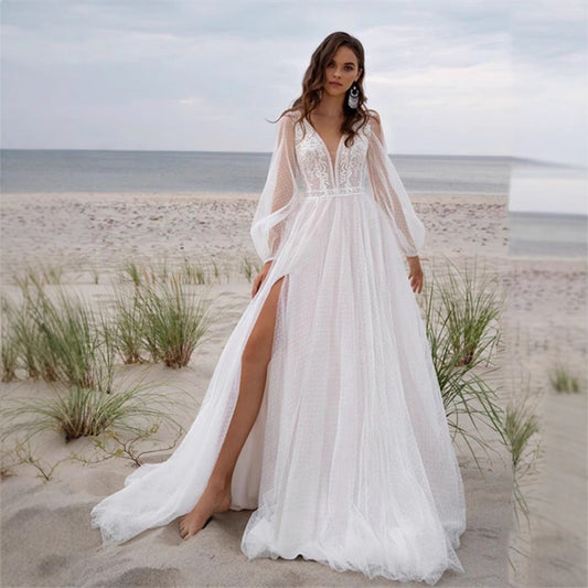 Wish Mesh Split New Light Women's Wedding Dress