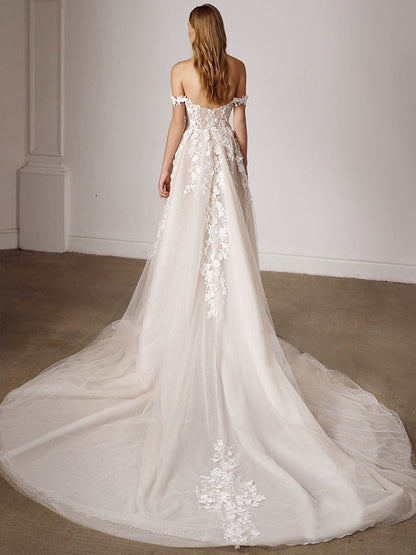 Fanna Fairy Clothing French Super Fairy off-Shoulder Lace Light Wedding Dress 2024 New Arrival Bridal Tail Slim Looking Wedding Veil