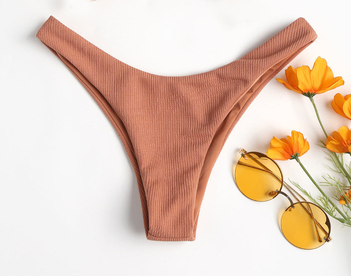 Bikini Bottoms Women's 2026 New Swimsuit Low Waisted Bottom Solid Brown Swimwear Thong Beachwear Brazilian Bathing Suit Summer
