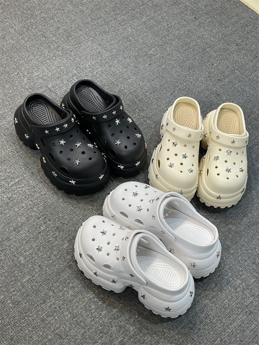 Women Summer Sandals High 10cm Heels Chunky Clogs with Star Charms Garden Shoes Waterproof Beach Pool Sandals Mules Slippers