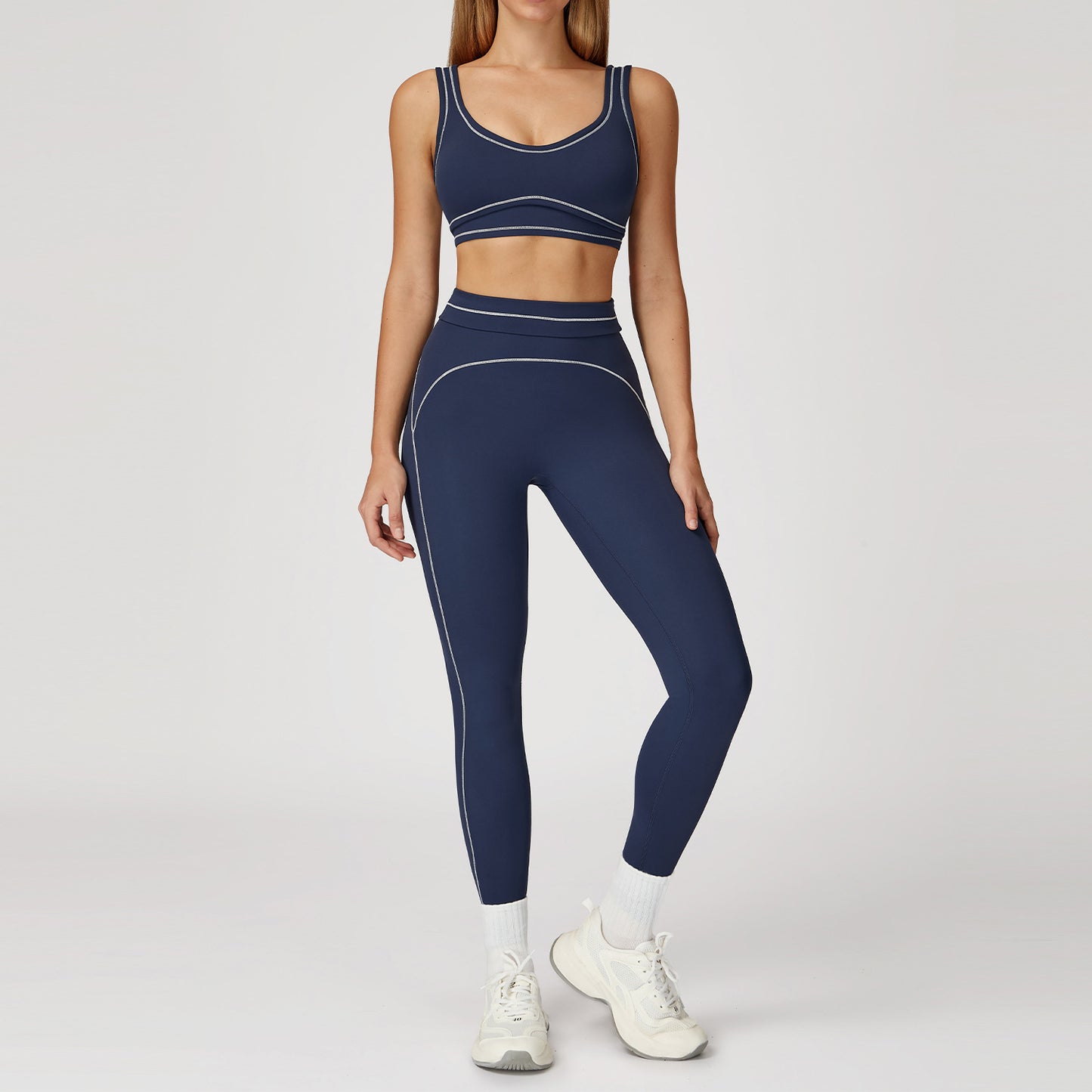 Contrast Color Brushed Yoga Suit Double-shoulder Strap High-grade Sports Workout Clothes
