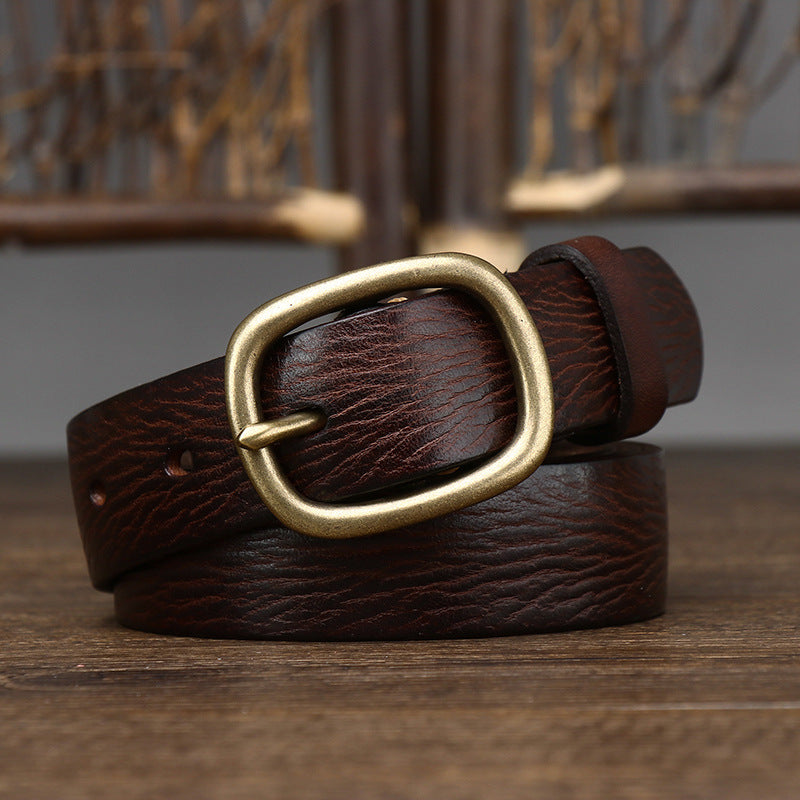 Handmade Vintage Copper Buckle Genuine Leather Belt