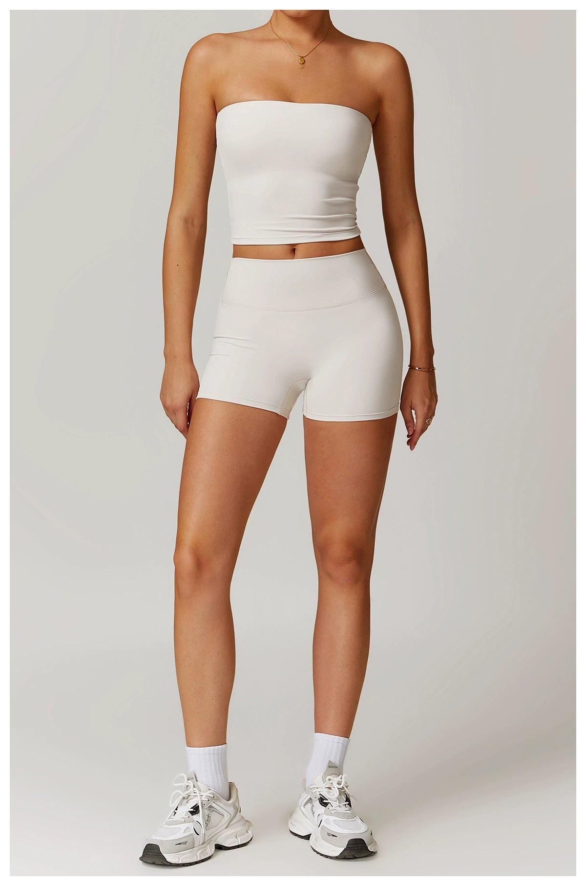 Fall and Winter Brushed Back Yoga Clothes Suit High Waist Stretch Tight Exercise Workout Pants Women's Long-Sleeved T-shirt Strapless Bra Pad