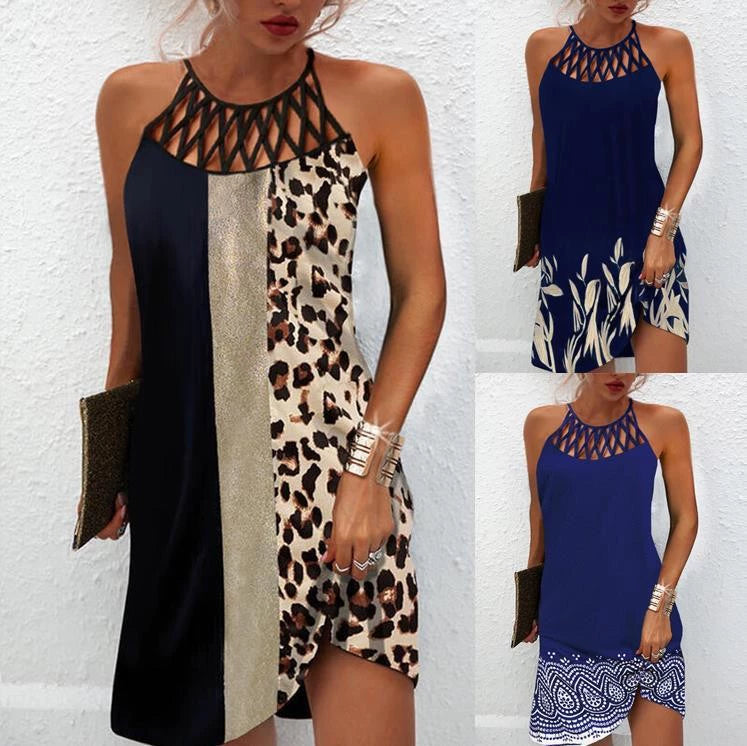 2024 Summer National Wind Positioning Printing Mesh Belt Sleeveless Casual Dress