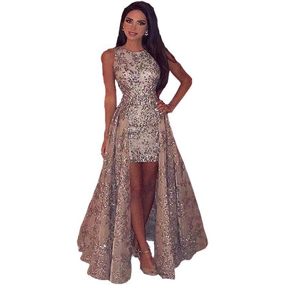 Wedding Party Dress Female Evening Elegant Sexy Deep V Neck Strap Sleeveless Sequined Long Maxi Dresses for Women 2024