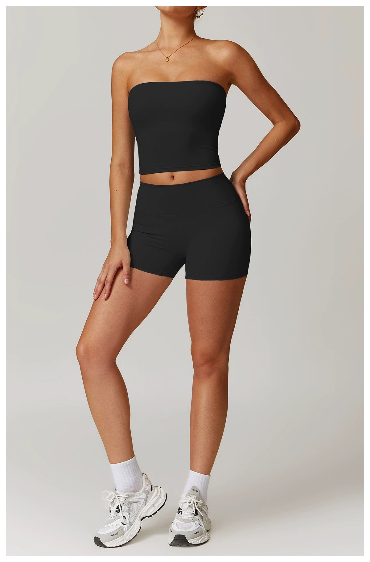 Fall and Winter Brushed Back Yoga Clothes Suit High Waist Stretch Tight Exercise Workout Pants Women's Long-Sleeved T-shirt Strapless Bra Pad