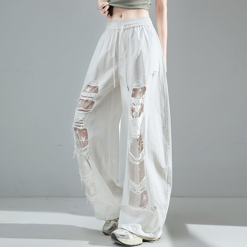 Ripped Lace Stitching Matchet Pants Fashion Wide-leg Casual Pants