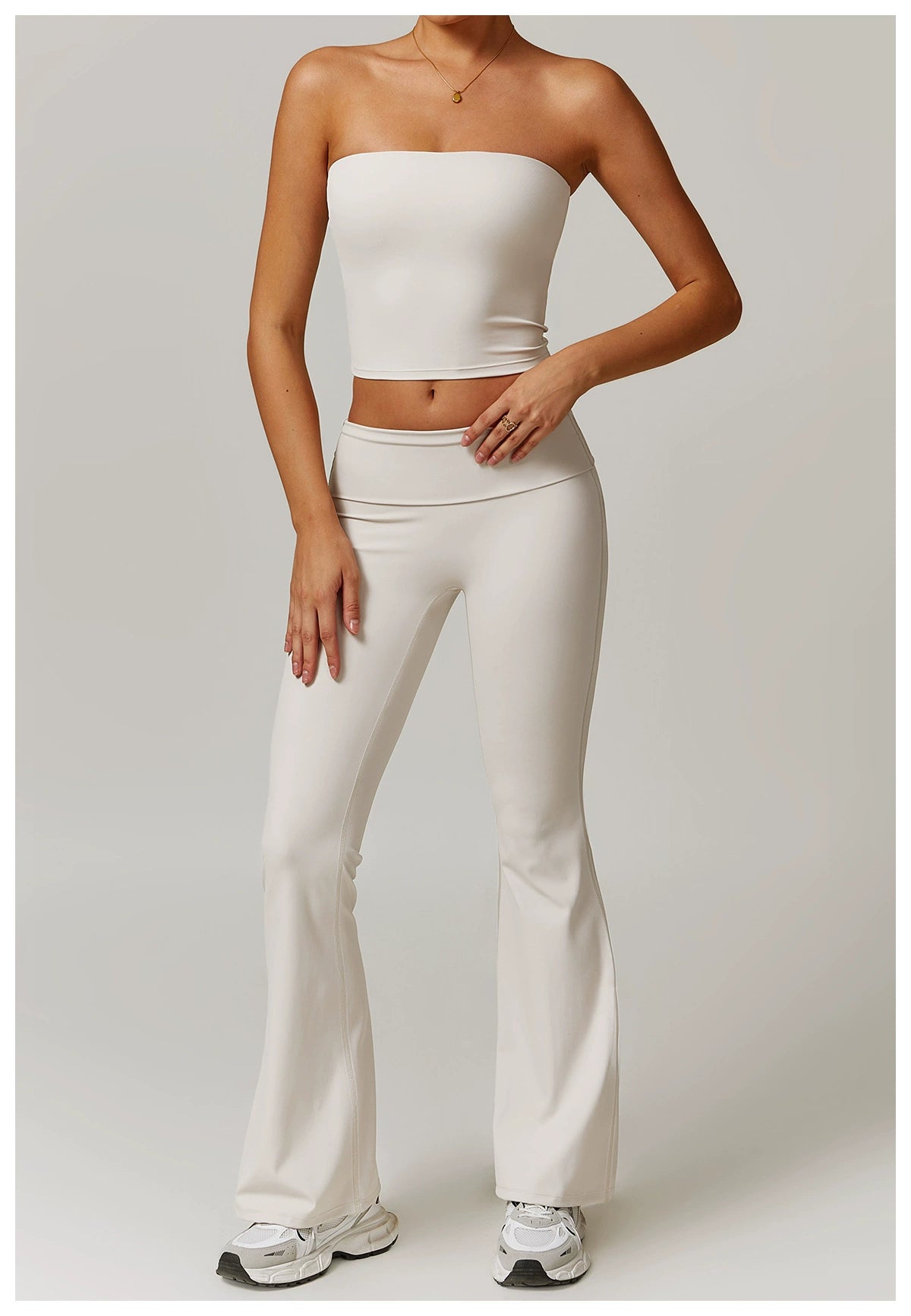 Fall and Winter Brushed Back Yoga Clothes Suit High Waist Stretch Tight Exercise Workout Pants Women's Long-Sleeved T-shirt Strapless Bra Pad