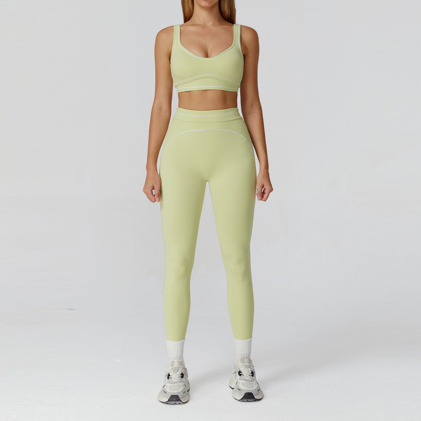 Contrast Color Brushed Yoga Suit Double-shoulder Strap High-grade Sports Workout Clothes