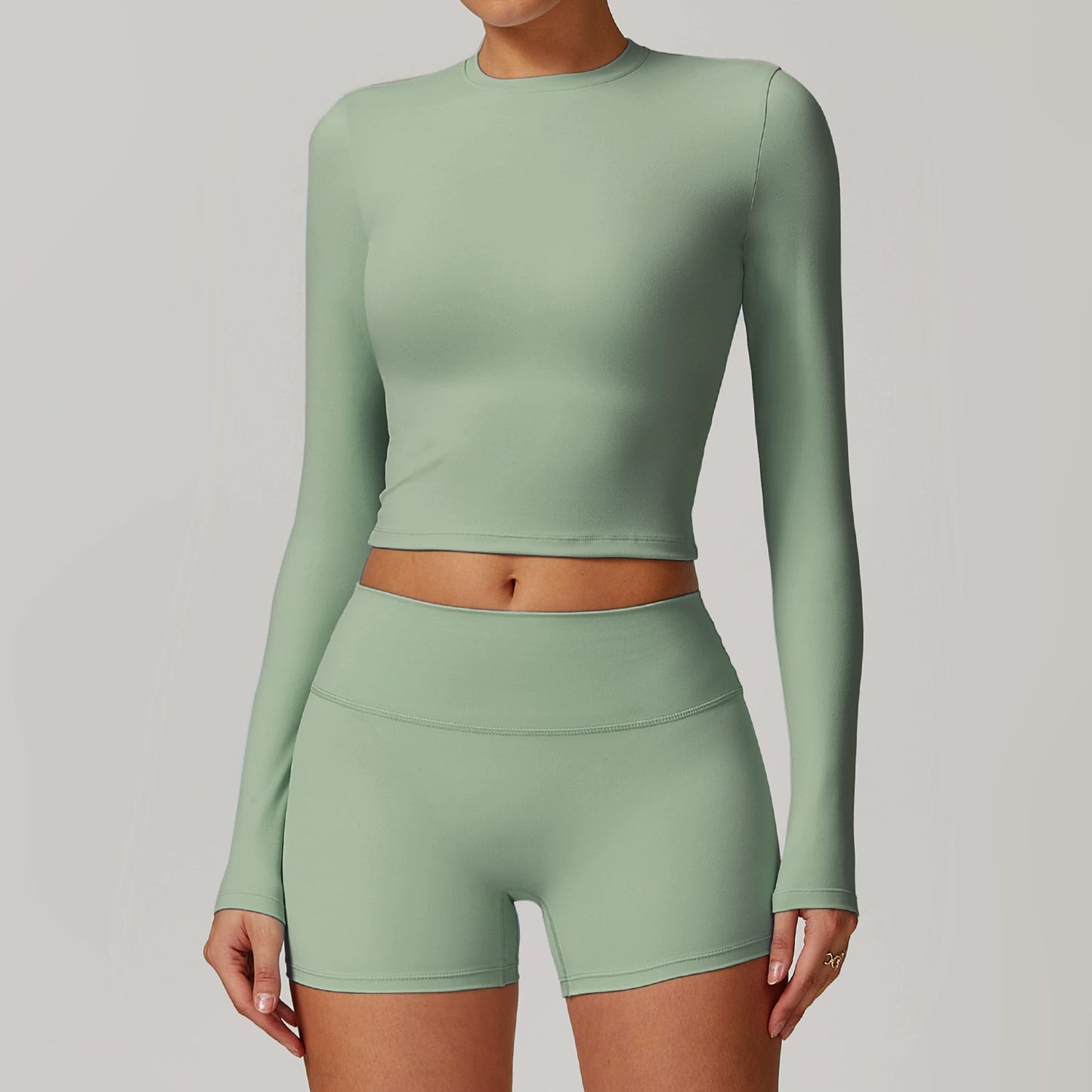 Fall and Winter Brushed Back Yoga Clothes Suit High Waist Stretch Tight Exercise Workout Pants Women's Long-Sleeved T-shirt Strapless Bra Pad