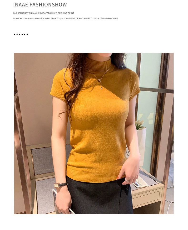 Half Turtleneck Summer Knitting Solid Color Suit Spring and Autumn Short Sleeve