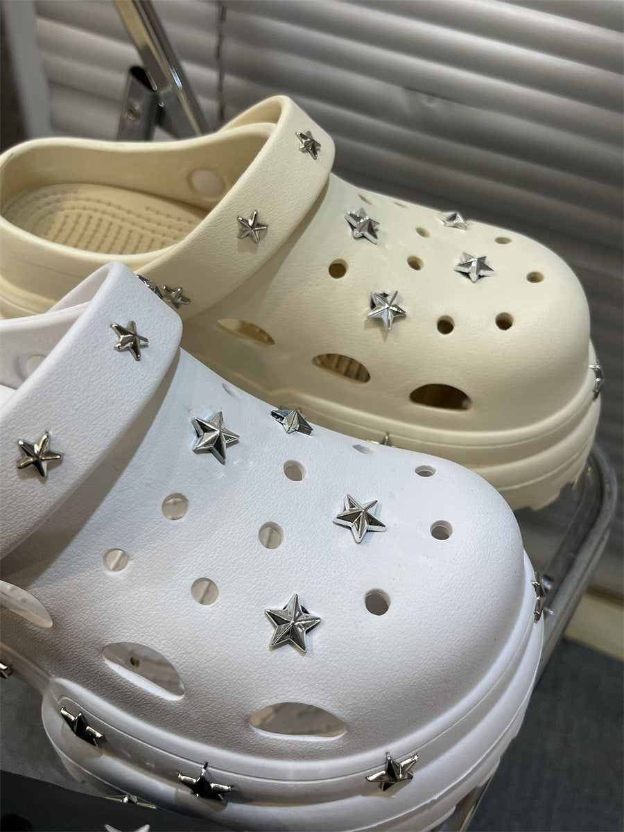 Women Summer Sandals High 10cm Heels Chunky Clogs with Star Charms Garden Shoes Waterproof Beach Pool Sandals Mules Slippers
