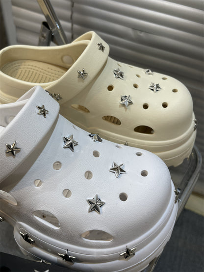 Women Summer Sandals High 10cm Heels Chunky Clogs with Star Charms Garden Shoes Waterproof Beach Pool Sandals Mules Slippers