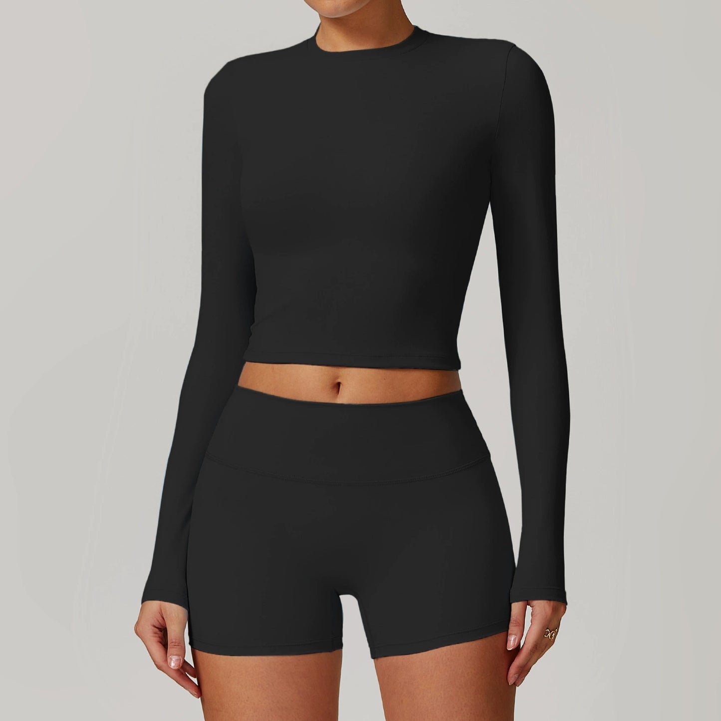 Fall and Winter Brushed Back Yoga Clothes Suit High Waist Stretch Tight Exercise Workout Pants Women's Long-Sleeved T-shirt Strapless Bra Pad