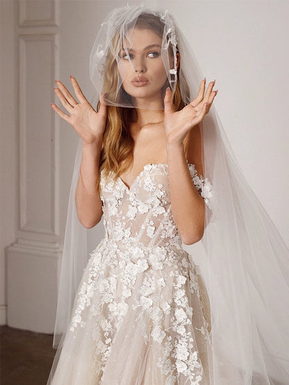 Fanna Fairy Clothing French Super Fairy off-Shoulder Lace Light Wedding Dress 2024 New Arrival Bridal Tail Slim Looking Wedding Veil