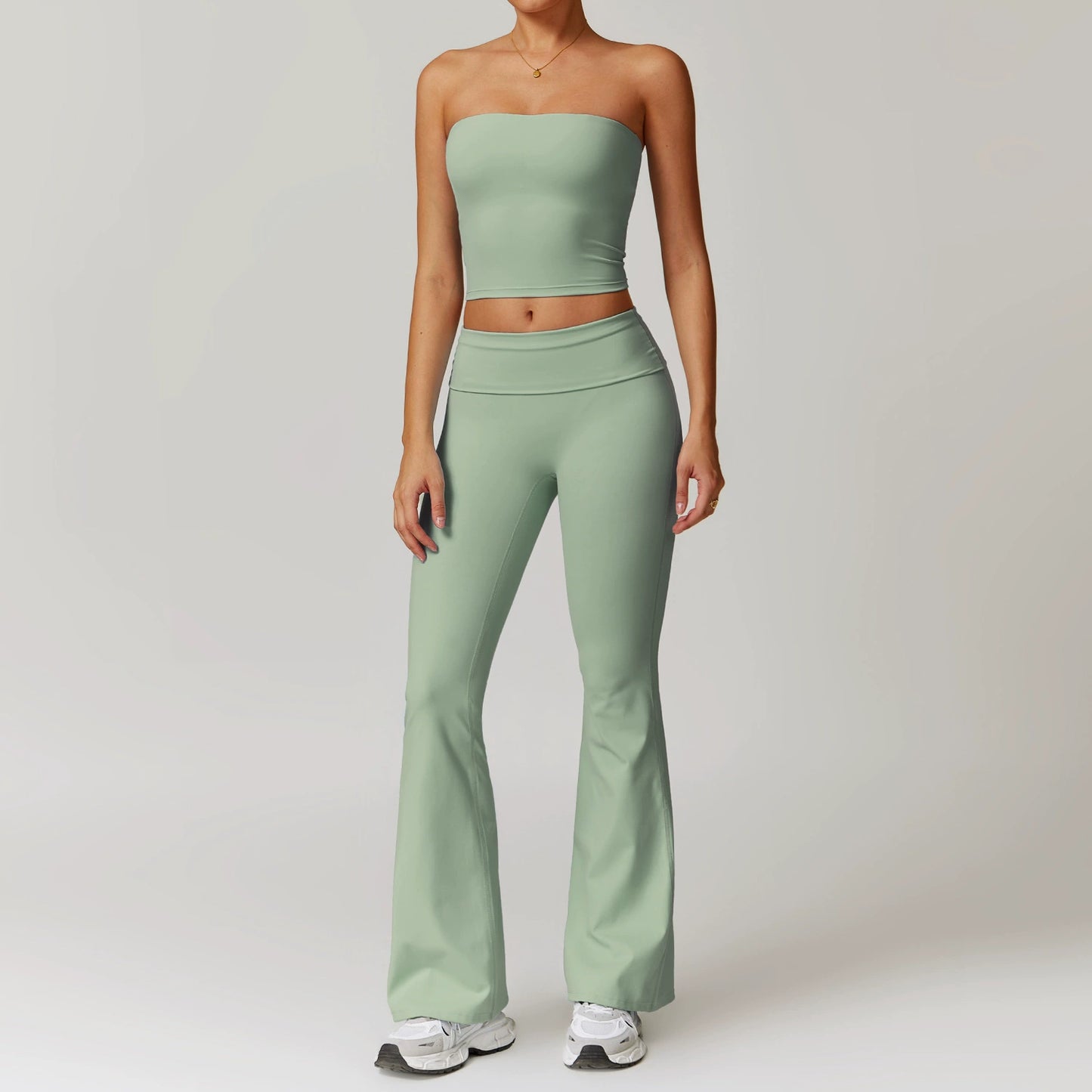 Fall and Winter Brushed Back Yoga Clothes Suit High Waist Stretch Tight Exercise Workout Pants Women's Long-Sleeved T-shirt Strapless Bra Pad