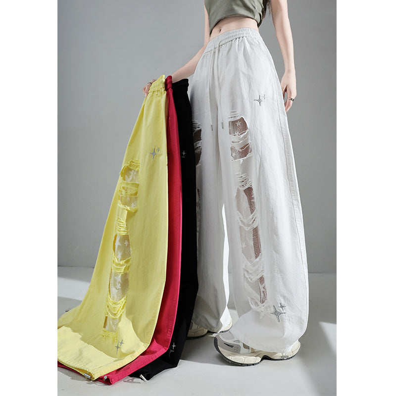 Ripped Lace Stitching Matchet Pants Fashion Wide-leg Casual Pants