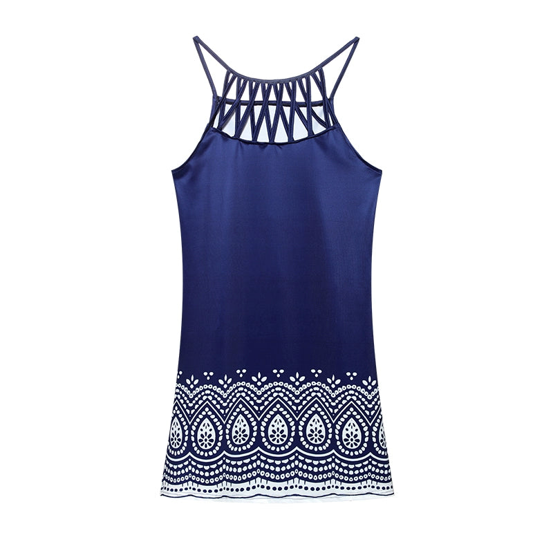2024 Summer National Wind Positioning Printing Mesh Belt Sleeveless Casual Dress