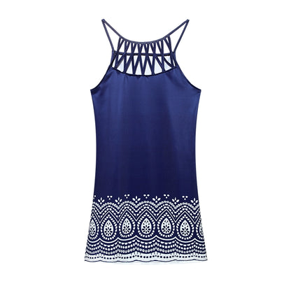 2024 Summer National Wind Positioning Printing Mesh Belt Sleeveless Casual Dress