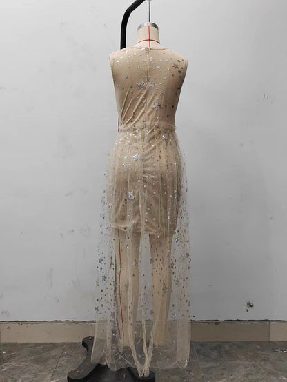 Wedding Party Dress Female Evening Elegant Sexy Deep V Neck Strap Sleeveless Sequined Long Maxi Dresses for Women 2024