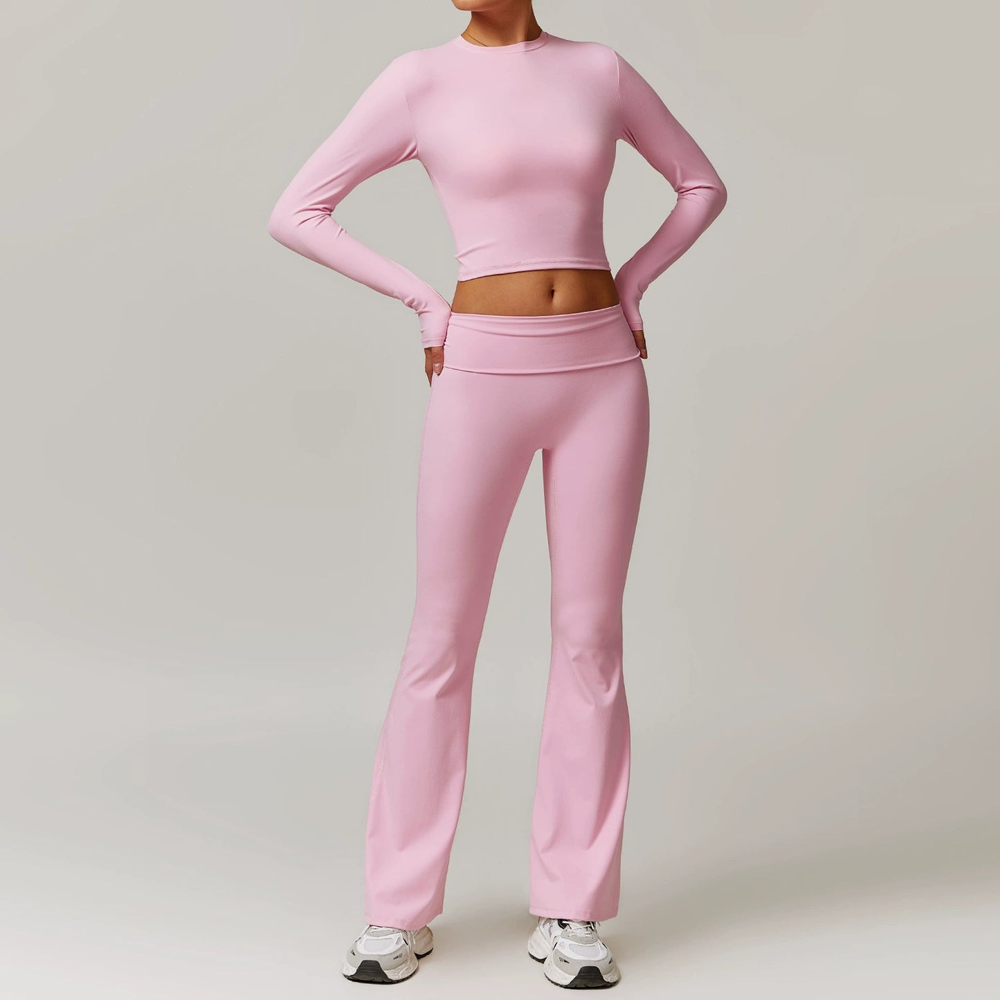 Fall and Winter Brushed Back Yoga Clothes Suit High Waist Stretch Tight Exercise Workout Pants Women's Long-Sleeved T-shirt Strapless Bra Pad