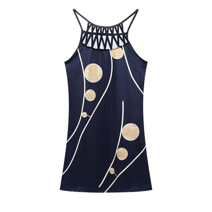 2024 Summer National Wind Positioning Printing Mesh Belt Sleeveless Casual Dress