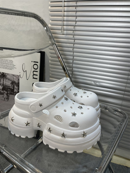 Women Summer Sandals High 10cm Heels Chunky Clogs with Star Charms Garden Shoes Waterproof Beach Pool Sandals Mules Slippers