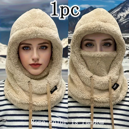 Winter plush winter cap - Elastic drawstring closure, lightweight and warm for cycling, skiing, outdoor activities. Solid color
