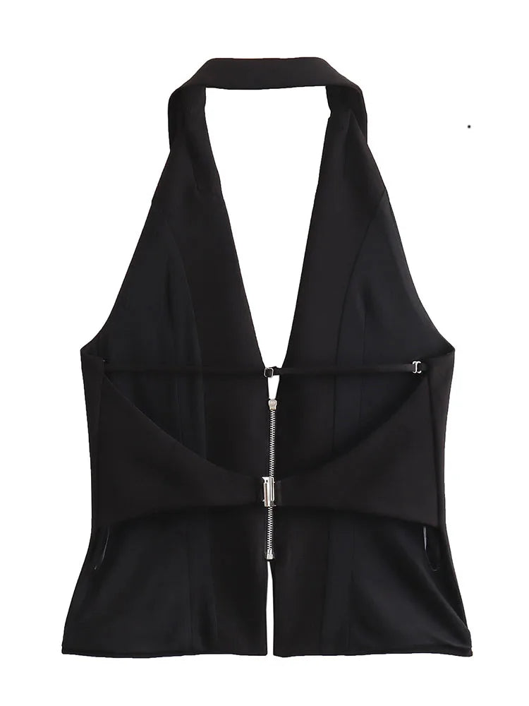 2025 Women Sexy Backless Strapless Halter Corset Tops Side Zipper Lady Slim Camis Female Solid Chic Tops