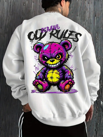 European and American men's autumn fashion teddy bear letter print soft and comfortable long sleeved hoodie outdoor street top