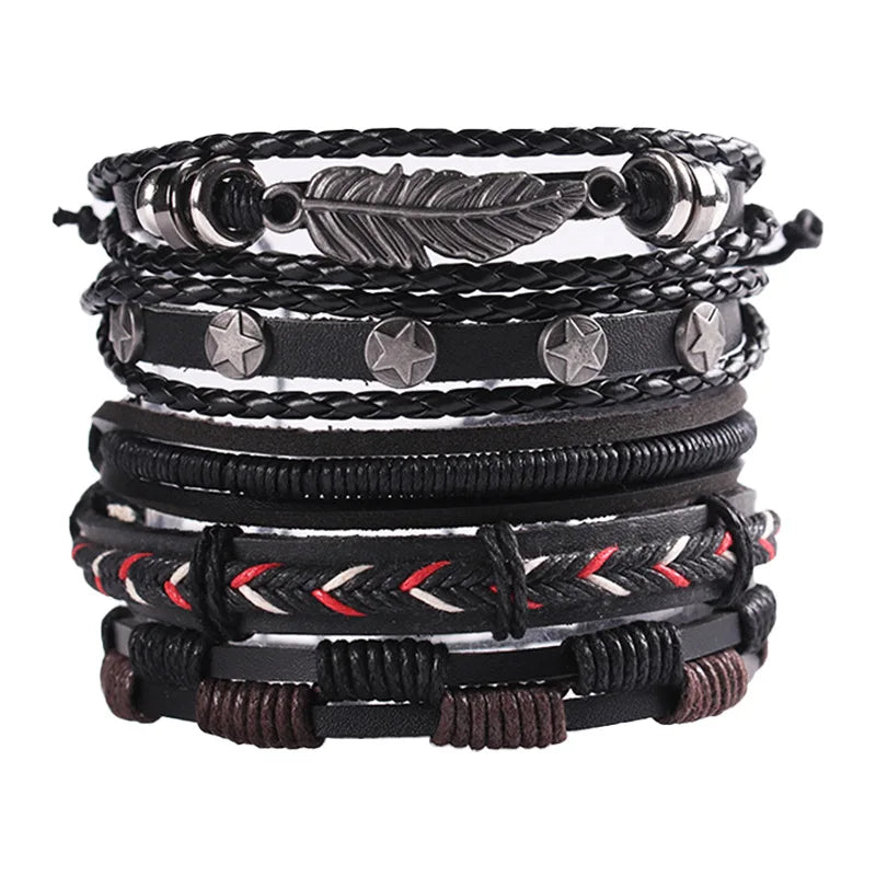 Fashion Bracelet Viking  Bracelet For Men Hand Bracelets Woven Skull Hand Jewelry Adjustable Leather Set viking man bracelet