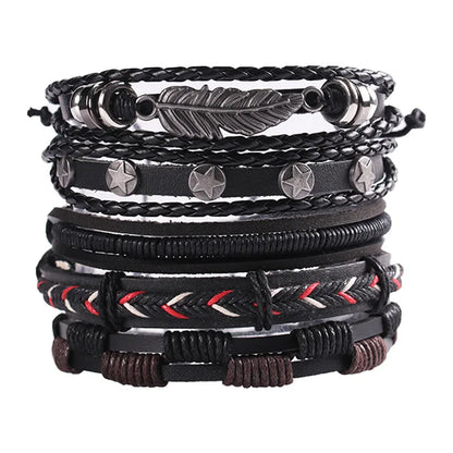 Fashion Bracelet Viking  Bracelet For Men Hand Bracelets Woven Skull Hand Jewelry Adjustable Leather Set viking man bracelet