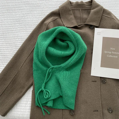 Knitted Hooded Caps Winter Balaclava Hats Women Korean Style Outdoor Warmer Drawstring Hats One-piece Neck Collar Beanies Cap