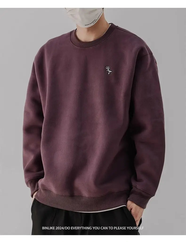 Heavy Sweatshirt Men's Autumn Trendy Embroidered American Long-sleeved Base Top Round Neck Loose Pullover