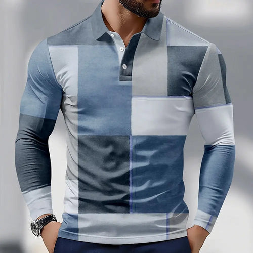 Men's Color Block Long Sleeve Polo Shirt Breathable Casual Top Slim Fit Quick Dry Classic Collar Multi Colors Men Clothing
