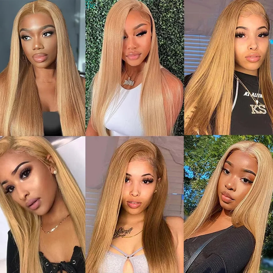 Bone Straight Honey Blonde Wig Human Hair Wigs 13x6 Hd Lace Frontal Wigs For Women 200% Density 27# Colored Lace Front Wigs