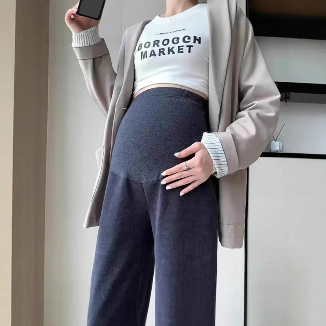 2025 Autumn Winter Maternity Pants Wide leg Loose Straight Elastic Waist Belly Long Trousers for Pregnant Women Youth Pregnancy