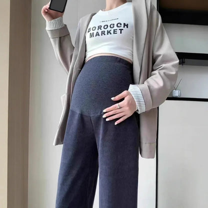 2025 Autumn Winter Maternity Pants Wide leg Loose Straight Elastic Waist Belly Long Trousers for Pregnant Women Youth Pregnancy