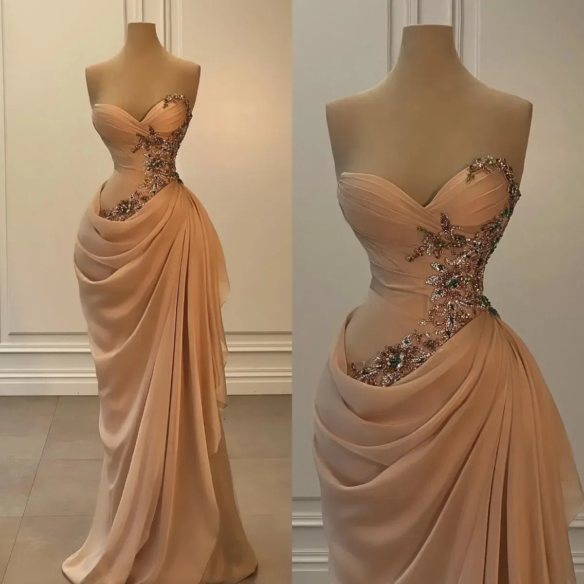Customized Stunning Evening Dresses Elegant Pleats Crystal Beaded Sweetheart Prom Dress Waist Decor Dress for Special Ocn