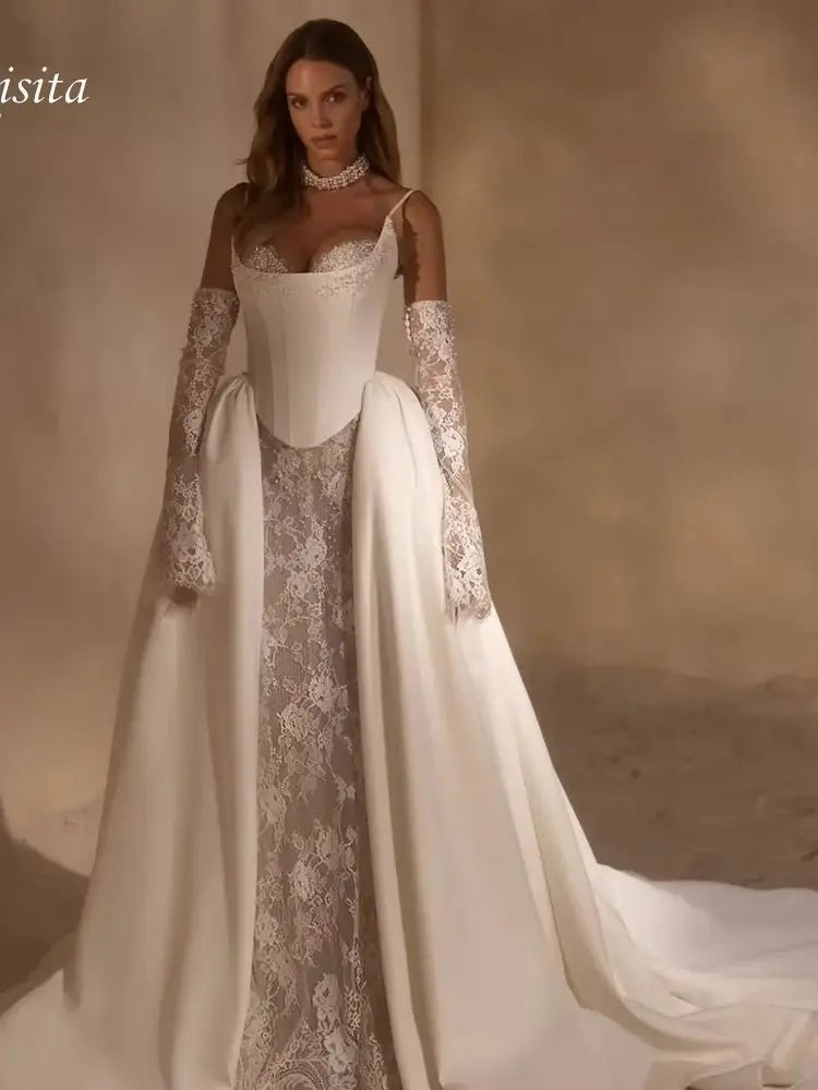 Wedding Dresses Spaghetti Straps Corset Sweetheart Mermaid Bridal Gown Sweep Train Backless Princess Bride Gown Customized