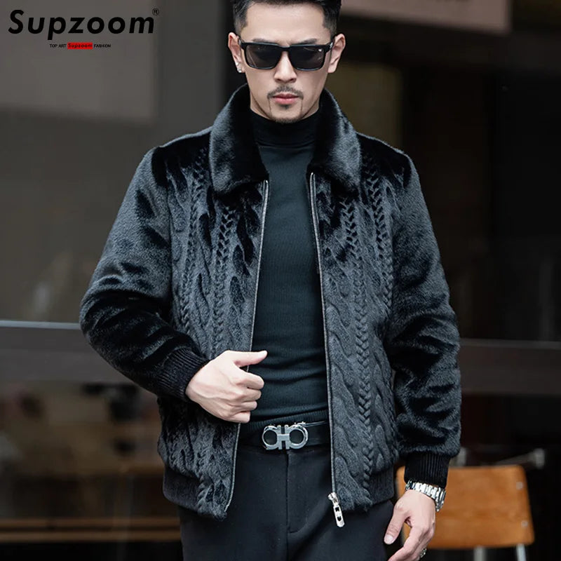 Supzoom New Arrival Top Fashion Ornamentation Winter Warm Flowing Gold Mink Imitation Fur Zipper Men's Stand-Up Collar Jacket