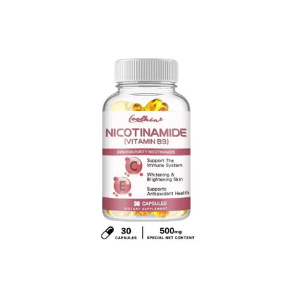 Niacinamide Capsules Contain Vitamin B3 - 99% High Purity Promotes Immune System and Skin Health