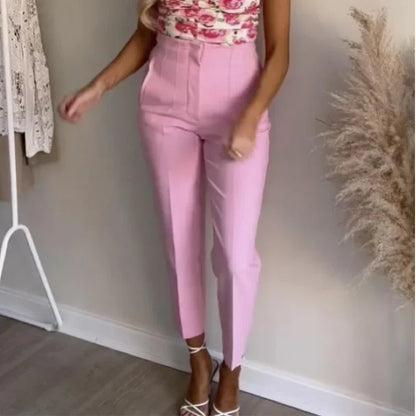HXAO Fashion Office Wear High waist Pants for Women Formal Pants Office outfits Pencil Trousers Black Pink White Ladies Pants