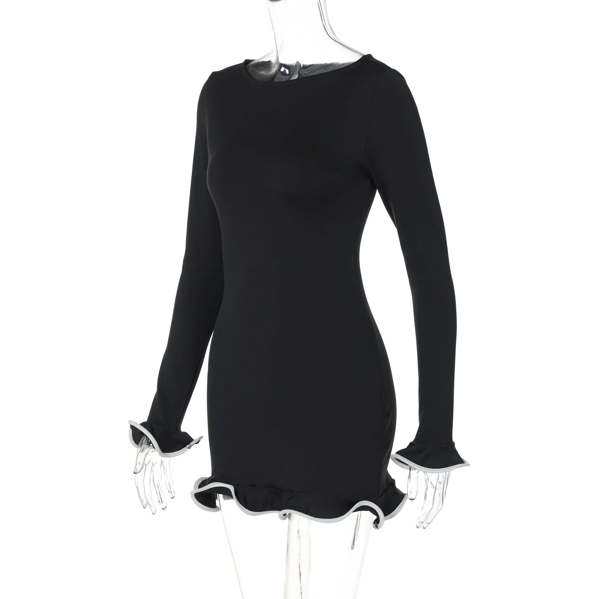 Dulzura O-Neck Long Sleeves Ruffles Patchwork Bodycon Mini Dress Sexy Elegant Outfit Party Club Streetwear Autumn Winter Clothes